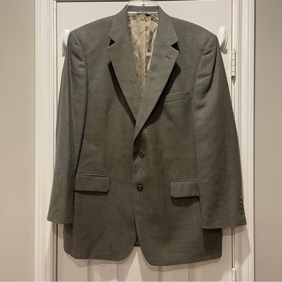 Brooks Brothers 346 Men's 42R Silk Wool Houndstooth Beige Suit Jacket Blazer - Picture 1 of 12